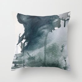 Lakeside: a minimal, abstract, watercolor and ink piece in shades of blue and green Throw Pillow