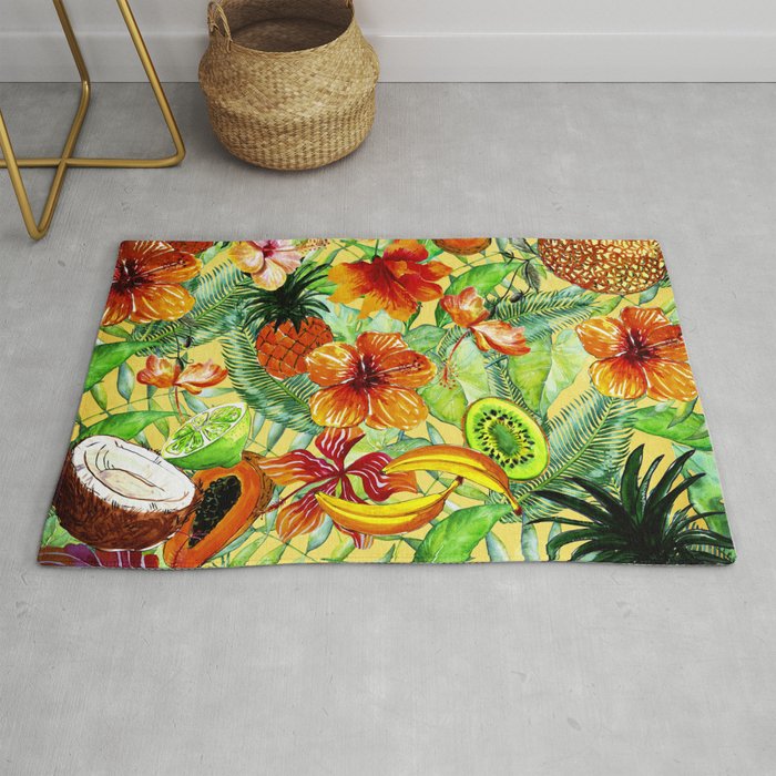 My tropical Summer Hibiscus and Fruits Garden - Jungle Pattern Rug