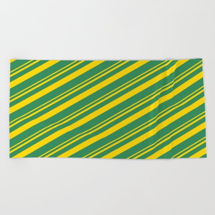 Yellow & Sea Green Colored Lines/Stripes Pattern Beach Towel