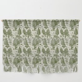 Bigfoot / Sasquatch Toile de Jouy in Forest Green Wall Hanging