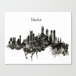 Boston Skyline Black and White Canvas Print