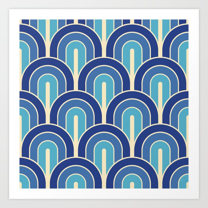 70s Retro Deco Design 830 Blue Art Print