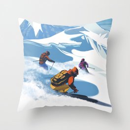 Retro Travel Heliski ski Revelstoke poster Throw Pillow