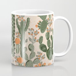 Green vintage succulent cactus and orange flowers seamless pattern. Beach wallpaper. Cream background Coffee Mug