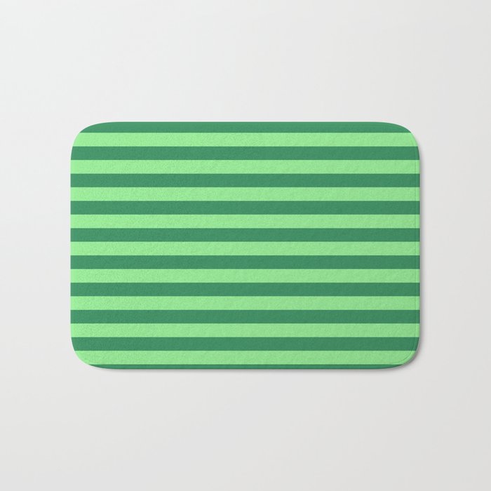 Sea Green & Light Green Colored Striped/Lined Pattern Bath Mat