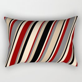 [ Thumbnail: Dim Grey, Tan, Black, Bisque & Maroon Colored Pattern of Stripes Rectangular Pillow ]