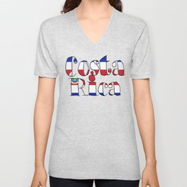 Costa Rica Font with Costa Rican Flag V Neck T Shirt
