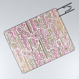 Abstract Geometric Pastel Pink White Gold Tribal Pattern Picnic Blanket