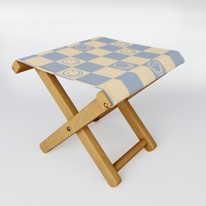 Cute Smiley Faces on Checkerboard \\ Neutral Color Palette Folding Stool