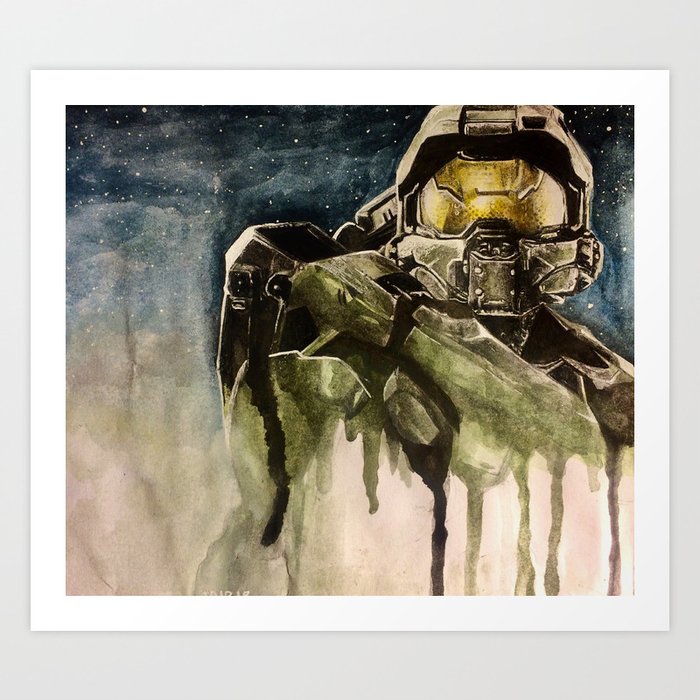 Master Chief Watercolor On Graphite Art Print By Volleychic Society6