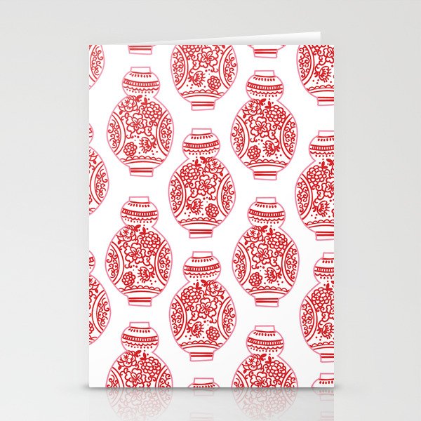Red Ginger Jars Chinoiserie Art Stationery Cards