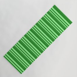 [ Thumbnail: Green and Forest Green Colored Stripes/Lines Pattern Yoga Mat ]