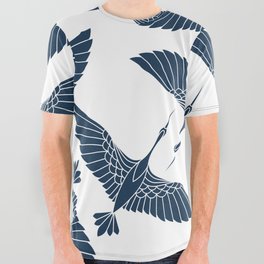 Abstract Japanese Herons All Over Graphic Tee