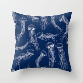 Jellyfish Print - Navy Throw Pillow