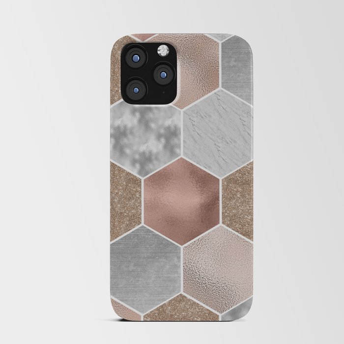 Gentle rose gold and marble hexagons iPhone Card Case