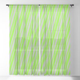 [ Thumbnail: Grey and Green Colored Lined/Striped Pattern Sheer Curtain ]