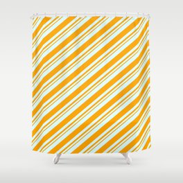 [ Thumbnail: Light Cyan and Orange Colored Lined/Striped Pattern Shower Curtain ]