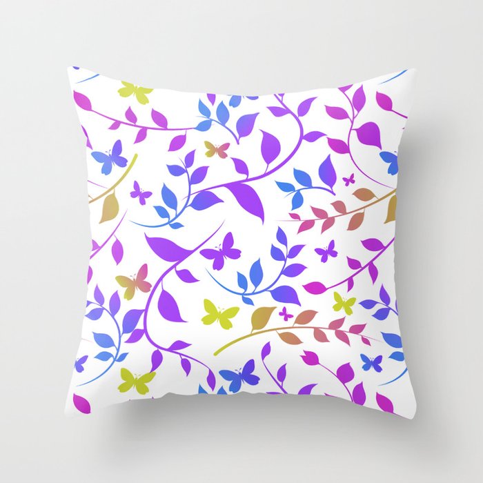 Colorful leaves and butterfly seamless pattern! Throw Pillow