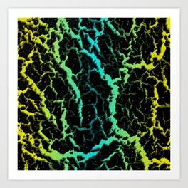 Cracked Space Lava - Yellow/Cyan Art Print