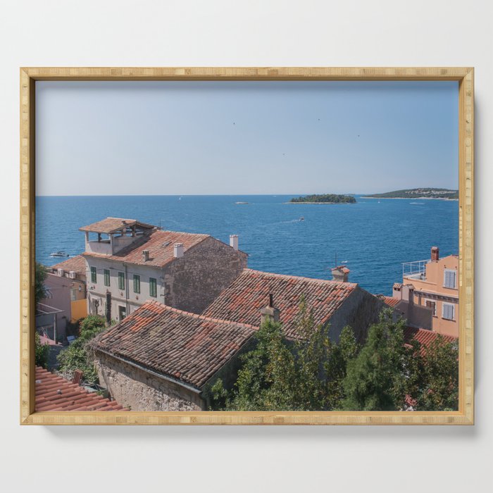 Terracotta roofs of Rovinj |  Venetian houses with terracotta roofs | The Mediterranean atmosphere of Croatia Serving Tray