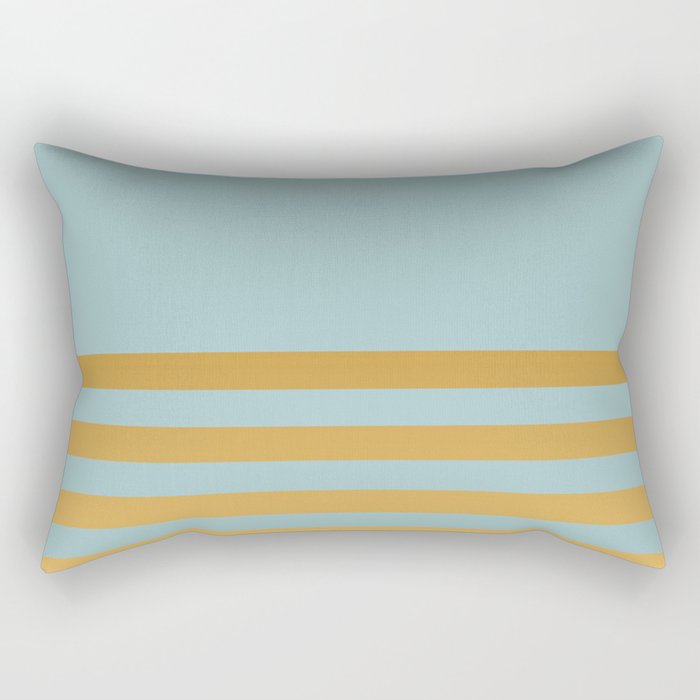 Solid Dusty Turquoise and Gold Stripes Split in Horizontal Halves Rectangular Pillow