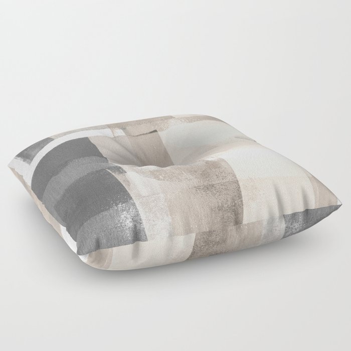Grey and Beige Minimalist Geometric Abstract “Building Blocks” Floor Pillow