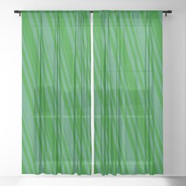 [ Thumbnail: Sea Green & Green Colored Striped Pattern Sheer Curtain ]