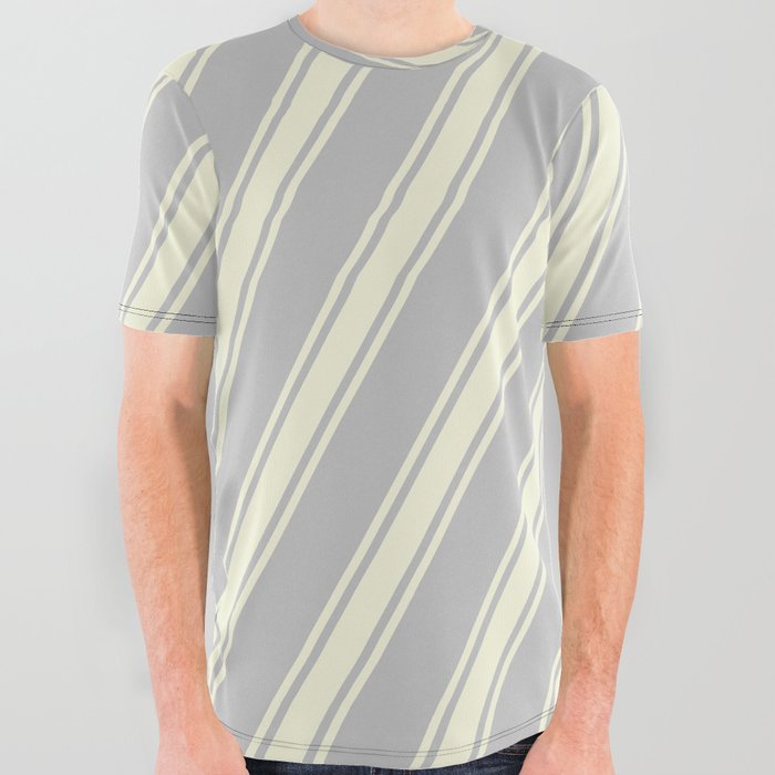 Grey and Beige Colored Lines/Stripes Pattern All Over Graphic Tee