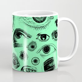Eye See You Vintage Eye Illustration Pattern Coffee Mug | Vintage, Homedecor, Medical, Collage, Illustration, Weird, Spooky, Green, Pattern, Optometrist 