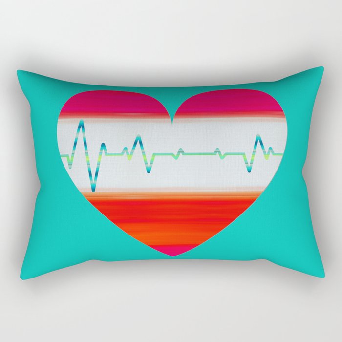 Heartbeat - Colorful Heart Art With A Pulse Rectangular Pillow