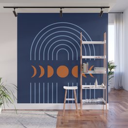 Geometric Lines and Shapes 12 in Navy Blue Orange (Rainbow and Moon Phases Abstract) Wall Mural
