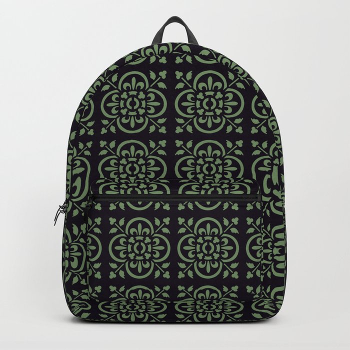 Art Deco Style Fleur De Lis Pattern Green On Black Backpack