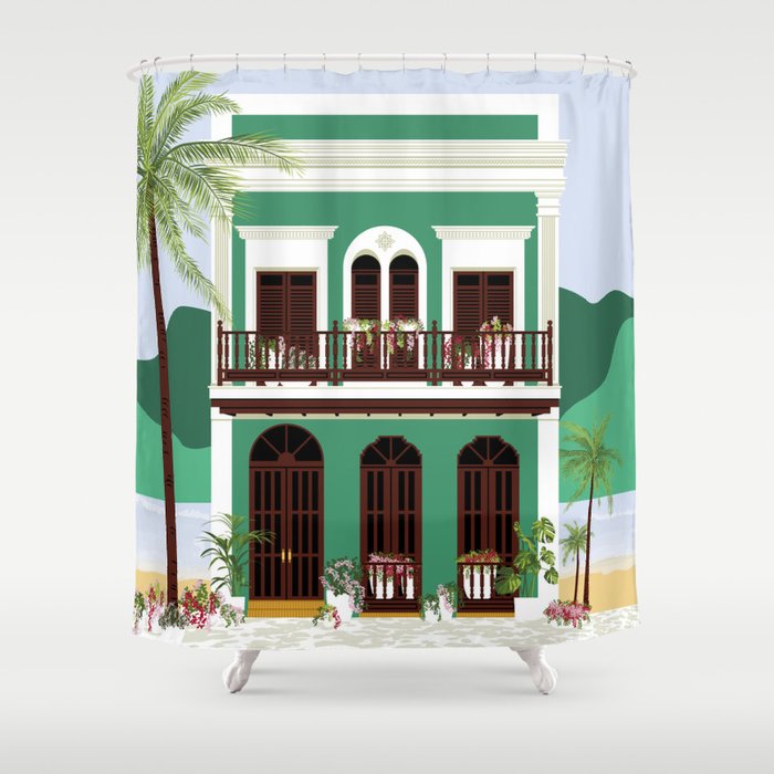 Green Puerto Rico House on the Beach Shower Curtain