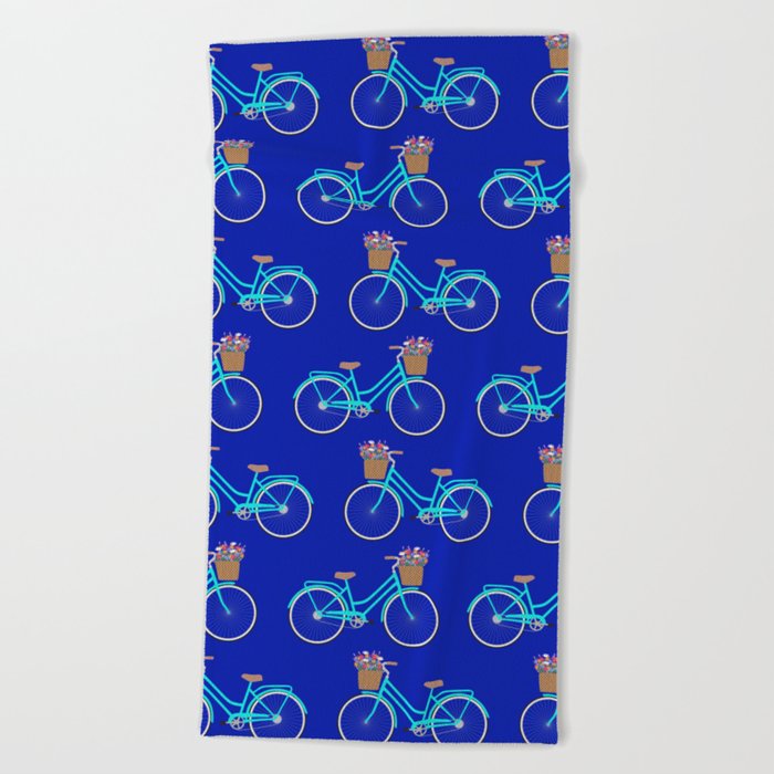 Bicycle with flower basket on blue Beach Towel