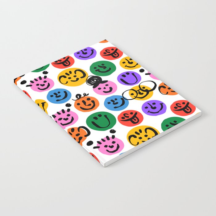 Diverse colorful children people face seamless pattern  Notebook