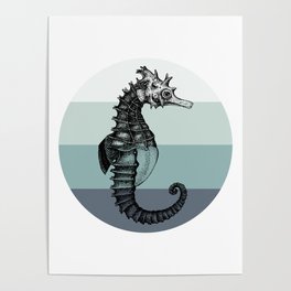 Hand Drawn Pointillism of Seahorses Poster