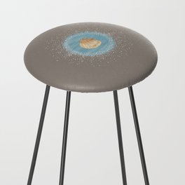 Watercolor Seashell and Blue Circle on Pale Brown Counter Stool