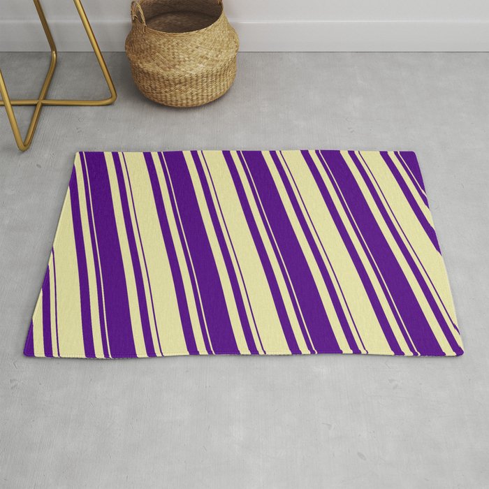 Pale Goldenrod and Indigo Colored Striped/Lined Pattern Rug