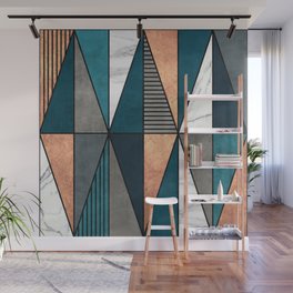 Copper, Marble and Concrete Triangles with Blue Wall Mural