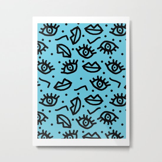 Wowzers - memphis throwback retro neon face eyes fashion print design dorm college trendy gifts Metal Print