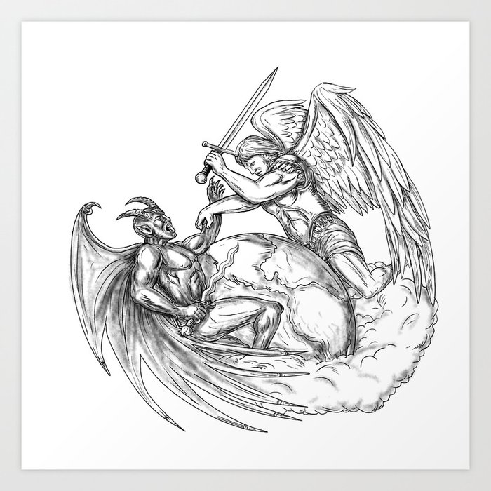 Angel fighting demon tattoo