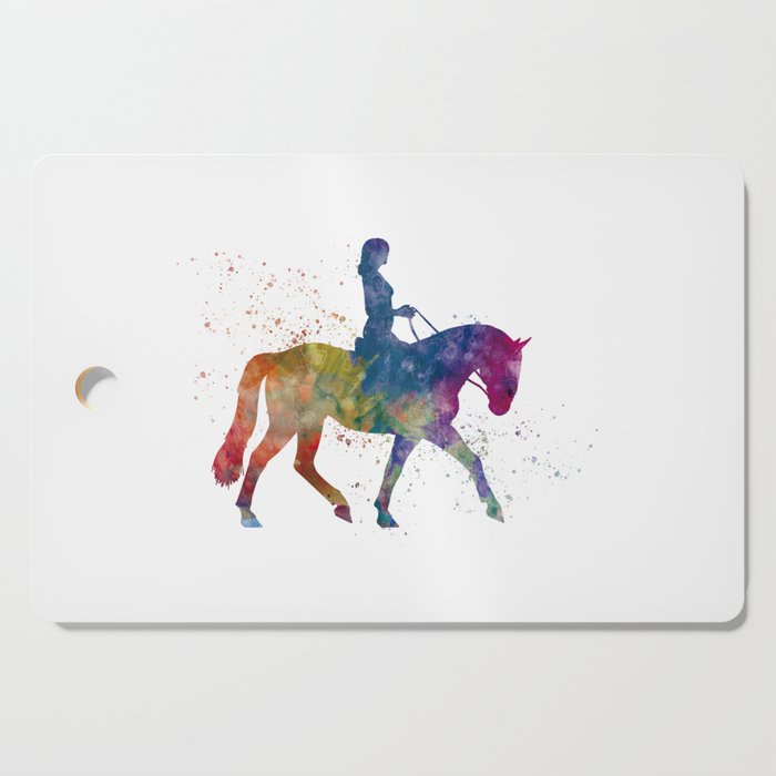 woman rides a horse in watercolor Cutting Board
