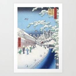 Vintage Japanese Woodblock Print Art - Snow At Yabu Lane, Atagoshita By Utagawa Hiroshige, 1857. Art Print | Atagoshita, Snow, Street, Atago, Asian, Yabu, Bird, Hokusai, Utagawa, Winter 