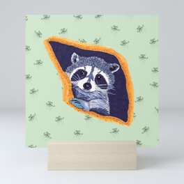 Peeking Raccoon # 2 Pastel Green Pallet Mini Art Print