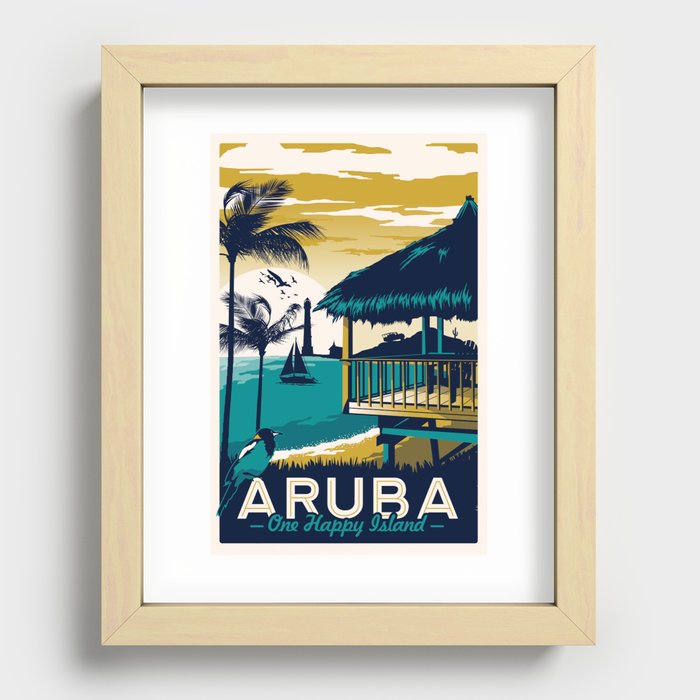 aruba vintage travel poster Recessed Framed Print