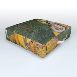 Indian Masterpiece: Radha Krishna in the garden by the stream with lotus flowers landscape painting Outdoor Floor Cushion