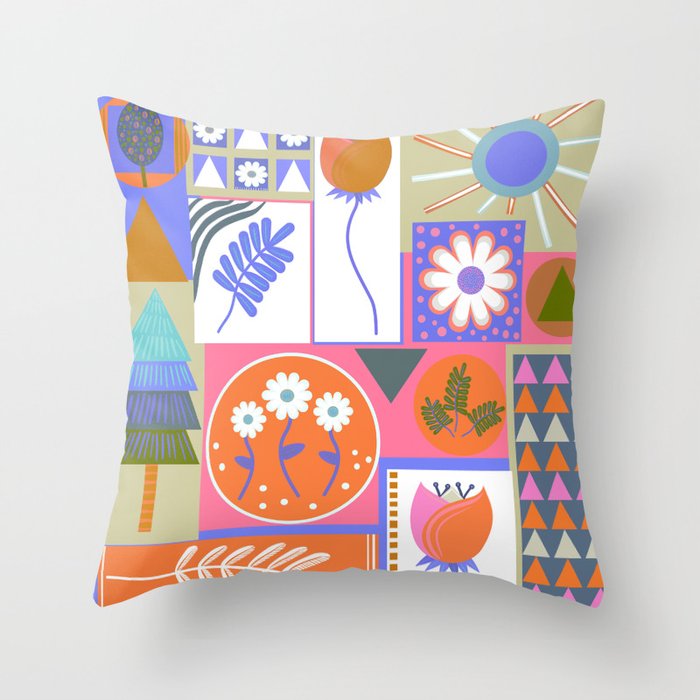 Geometrical Garden - Colorful Throw Pillow