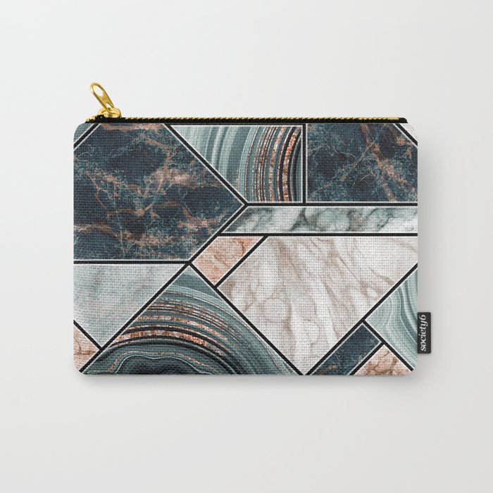 Art Deco Teal + Rose Gold Abstract Marble Geometry Carry-All Pouch