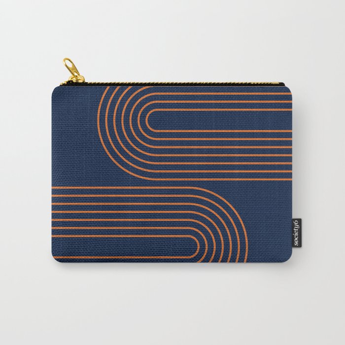 Geometric Lines Rainbow 9 in Navy Blue Orange Carry-All Pouch