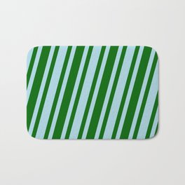 [ Thumbnail: Light Blue & Dark Green Colored Stripes Pattern Bath Mat ]